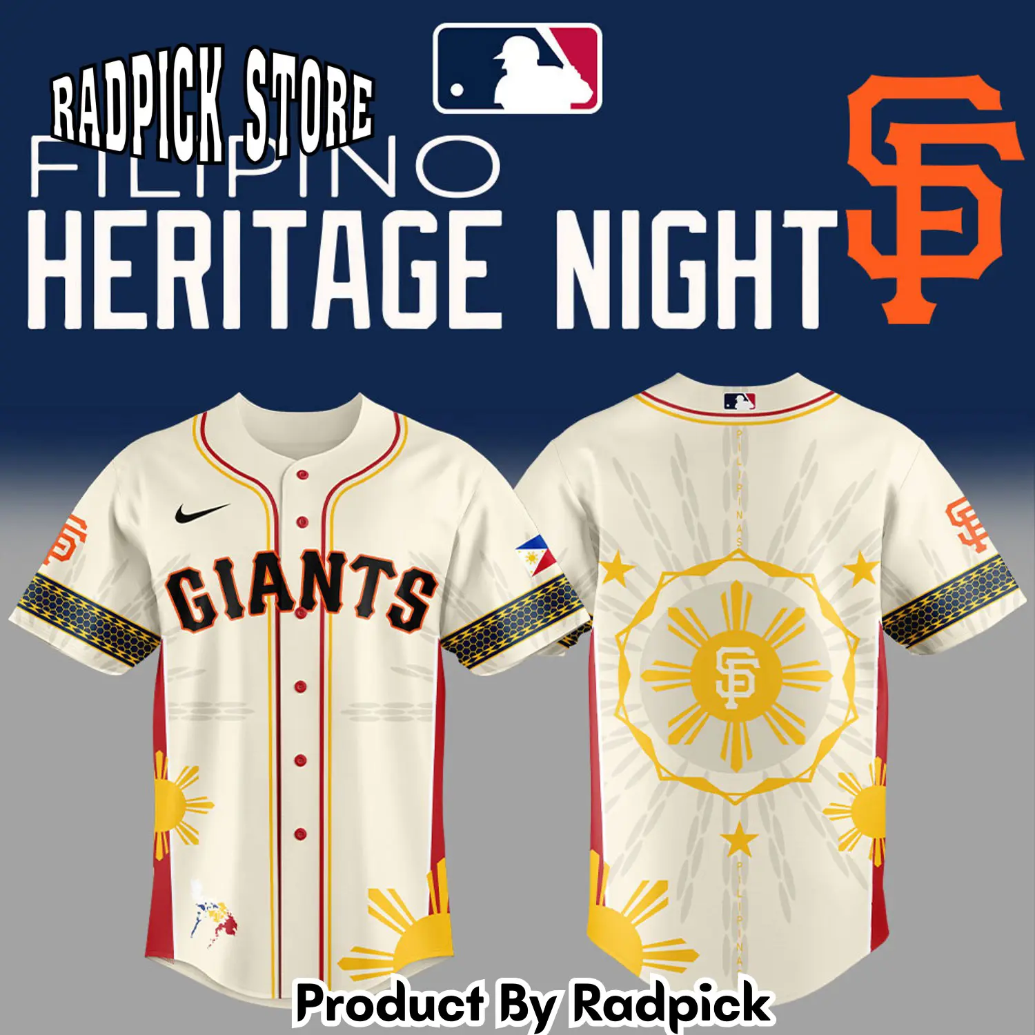 Radpick san francisco giants filipino heritage night cream combo baseball jersey rp127146